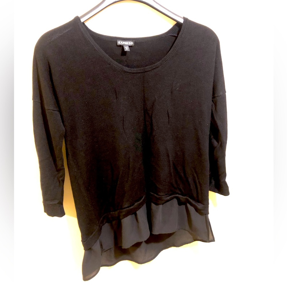 Express 3/4 Sleeve Dressy Knit Sweater Work Shirt Blouse Black Top Size M